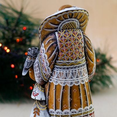 handcarved santa with owl