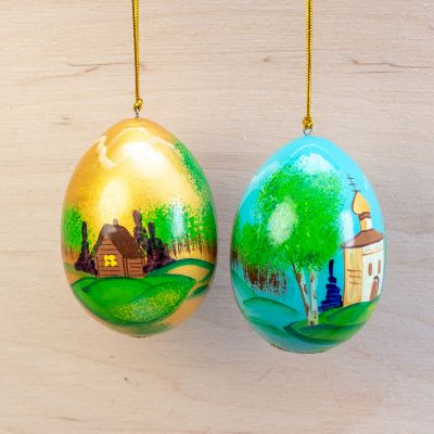 hand-painted eggs with orthodox church