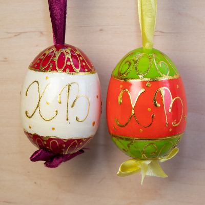 Christ Risen in Russian hand-painted wooden egg