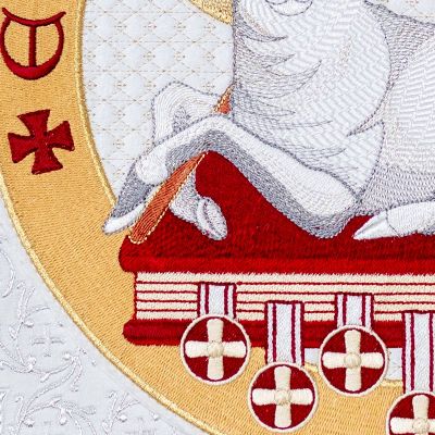 altar cloth with an embroidered lamb