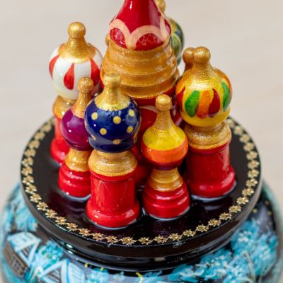 Music box with painted picteyr of a winter village