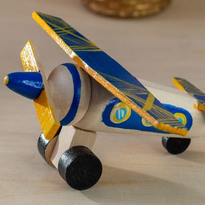 Wooden Toy Airplane for kids with hand-painted elements