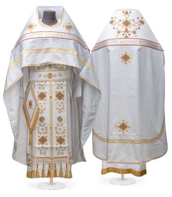 white brocade priest vestment with embroidery