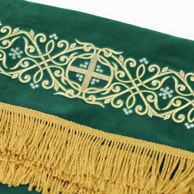 green velvet table cloth with cross embroidery