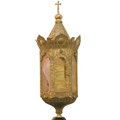 brass processional lantern with a cross