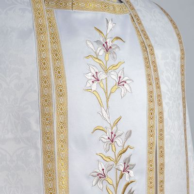 white Chasuble and Stole with Embroidered Lilies