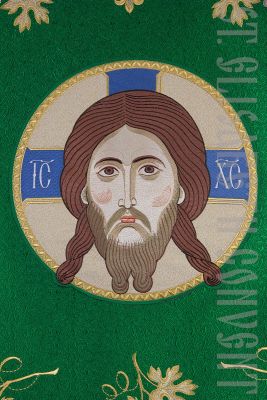 green khorugv with an embroidered icon of the holy savior