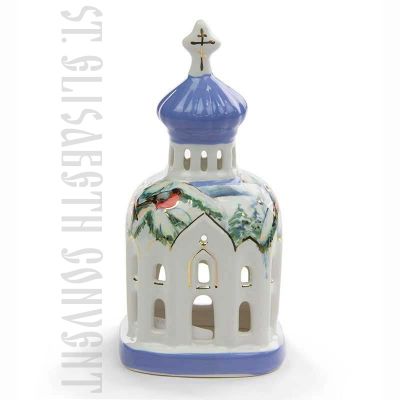 Handmade ceramic candle holder with Winter Landscape 