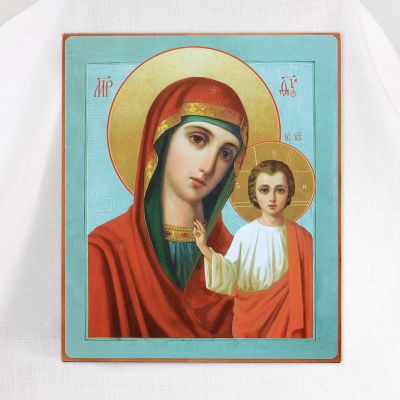 mounted on wood printed icon with The Mother of God of Kazan