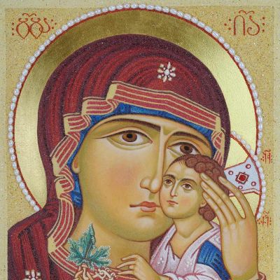 icon of grounded semi-precious stones the Mother of God “You are a Vineyard”
