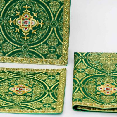green Chalice Veil, Burse and Pall Altar Set with crosses