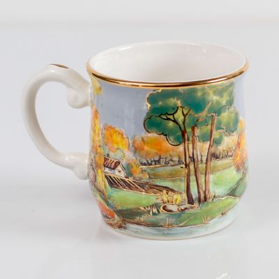 ceramic cup with hand-painted autumn design