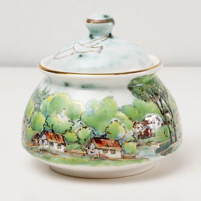 handmade sugar bowl with summer scenery painting