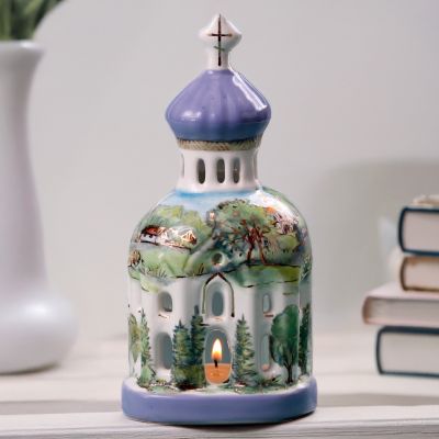 Church Shaped Candle holder with Summer Scenery
