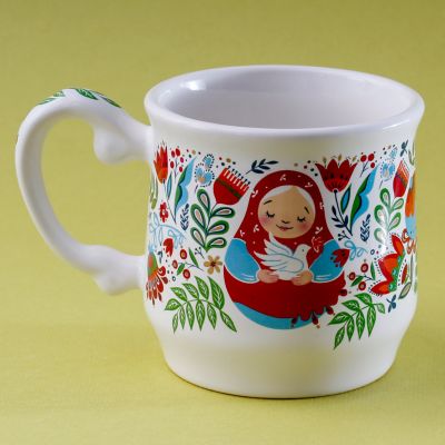 handmade ceramic mug with easter decal