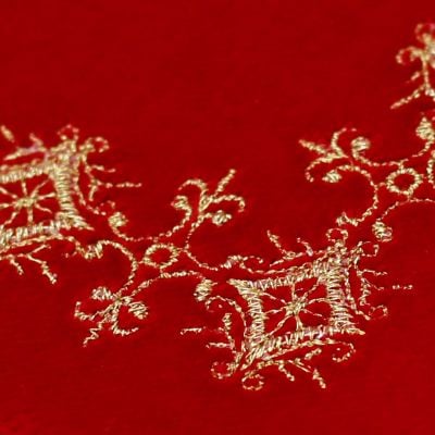 red velvet Holy Table Cross napkin with embroidered patterns