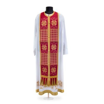 Greek-style priest vestment from gabardine with embroidered medallion of Jesus Christ and patterns