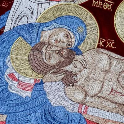  Shroud (Epitaphios) of Our Lord Jesus Christ with Embroidered troparion and Apostles Evangelists
