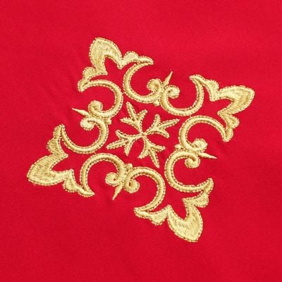 red corporal and embroidered crops grapes and cross