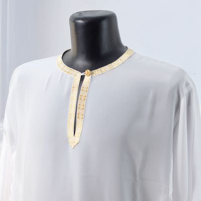 white coshibo priest sticharion with embroidery and galloon