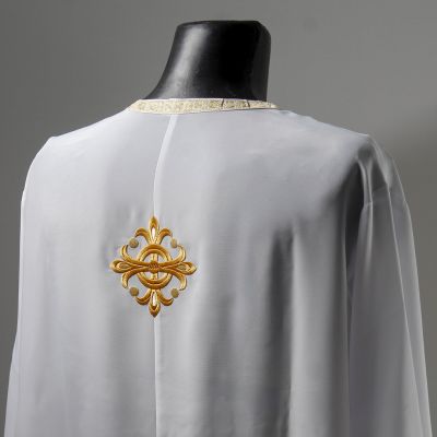 faux silk priest sticharion with embroidered hem and cross on the back