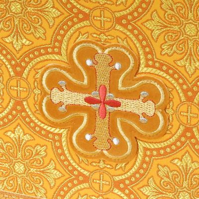 yellow brocade mass set with velvet cross