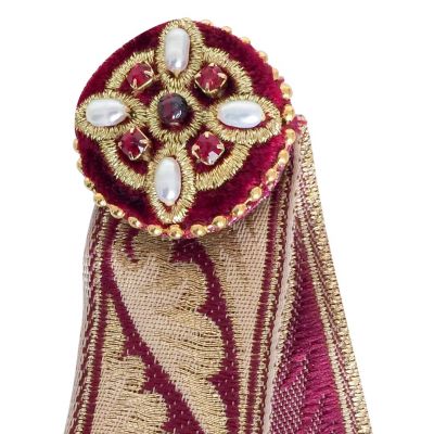 burgundy and velvet bookmark with ribbons embroidered with stones and pearls