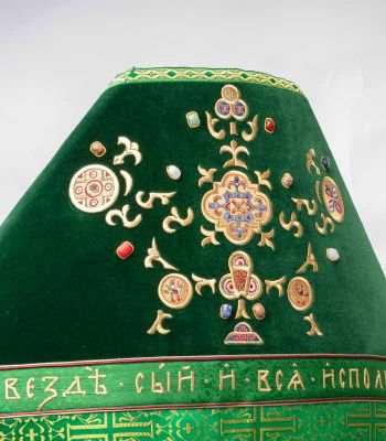 Green velvet russian-style vestment for priest on Pentecost