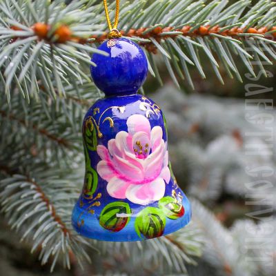 souvenir, wooden bell with a flower folk art, 