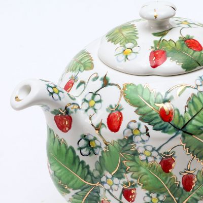 Strawberry and flowers teapot with gold elements