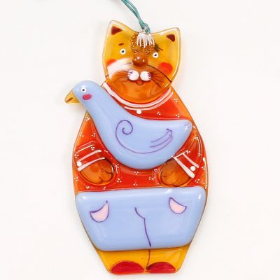 handmade glass pendant cat mother