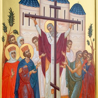 painted icon exaltation of the holy cross
