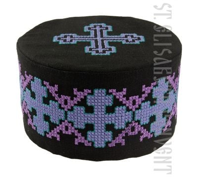 black linen skufia with color embroidery 