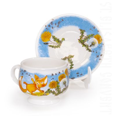 children's cup and a saucer with a fox