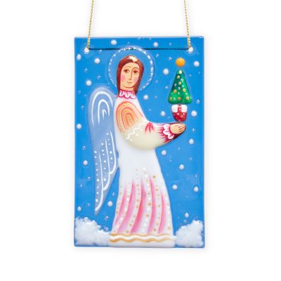 festive glass angel with a chrismas tree