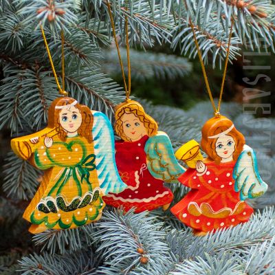 wooden flat angel, souvenir , christmas tree decoration, folk crafts