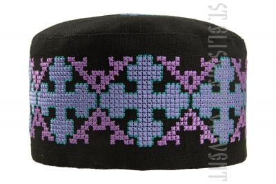 black linen skufia with color embroidery 