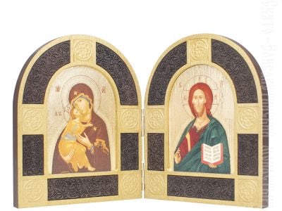 folding icon with icons of the Mother of God of Kazan and Savior with patterns
