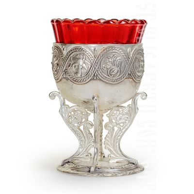 vigil lamp covered with silver and with a glass cup