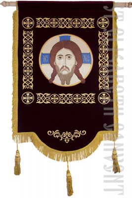 red velvet church banner with Savior medallion