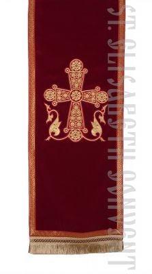 purple velvet analogion cover with embroidered cross and tassels