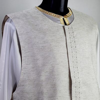 viscose rayon male vest for priests with embroidered pockets