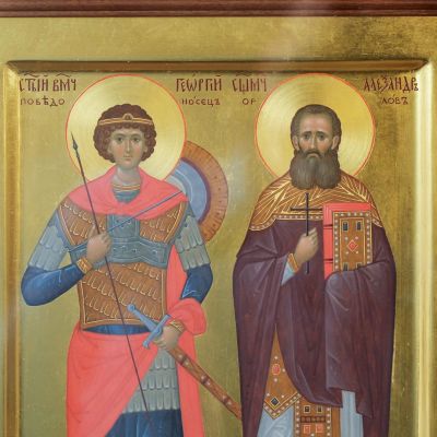  Hand-painted Icon of St. George the Victorious & Hieroconfessor Alexander (Orlov)