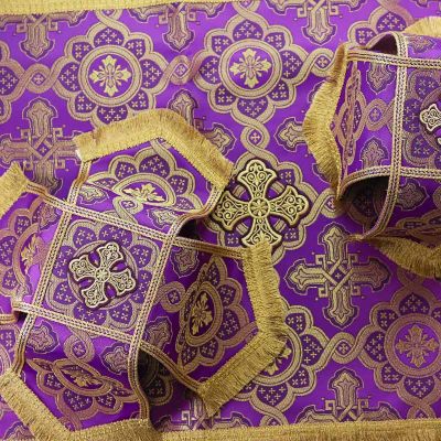 purple chalice covers and veil with gold crosses