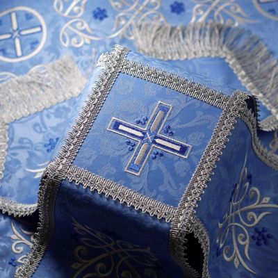 Blue chalice covers and veil with silk Paschal embroidery