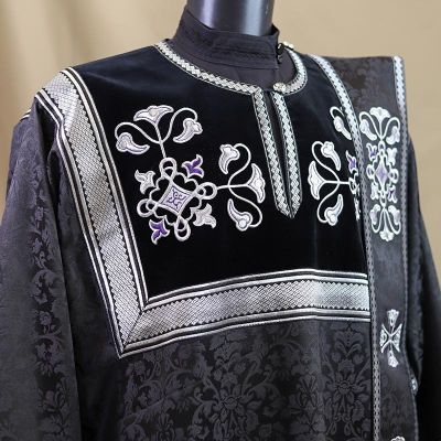 black lenten deacon vestment with silver embroidery