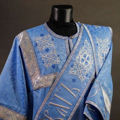 Blue protodeacon vestment with Paschal embroidery