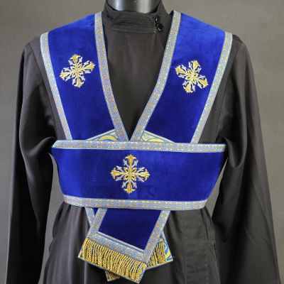 dark blue subdeacon orarion with embroidered crosses