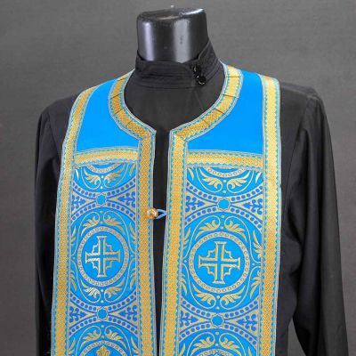 Blue Greek-style priest epitrachelion