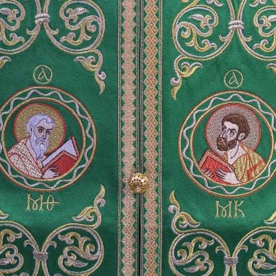 Green Priest Epitrachelion with embroidery and Evangelists medallions 